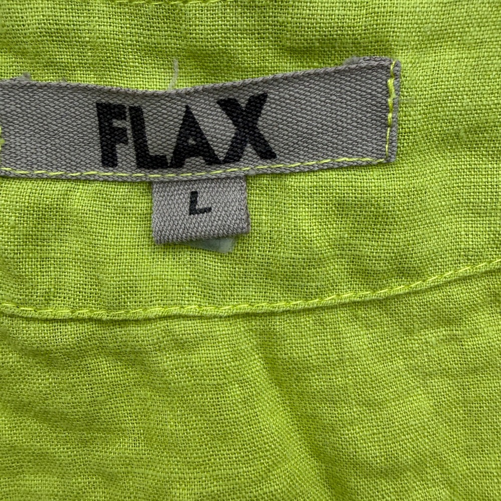 FLAX Womens Size L Large 100% Linen V-Neck Button Front Blouse Lime Green - Picture 3 of 7